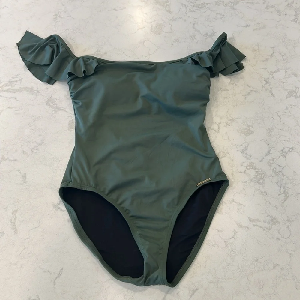 Vince Camuto Off Shoulder One Piece Swimsuit Green 6